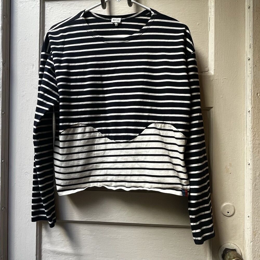 Kule Stripe Top S Preppy Nautical Fisherman Cotton Summer Coastal Long Sleeve